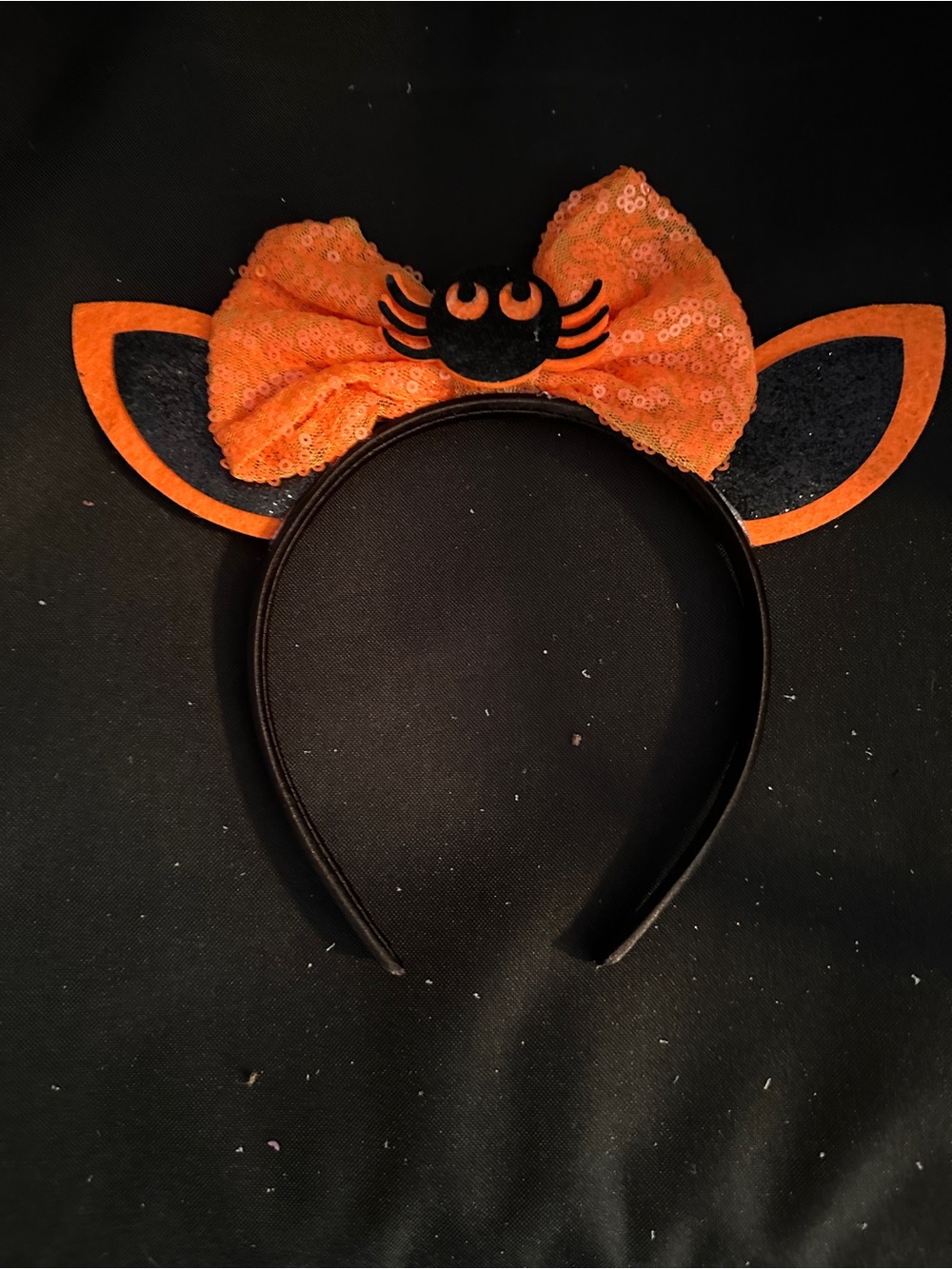 Hallaween Orange Sequin Spider Ear Headband -